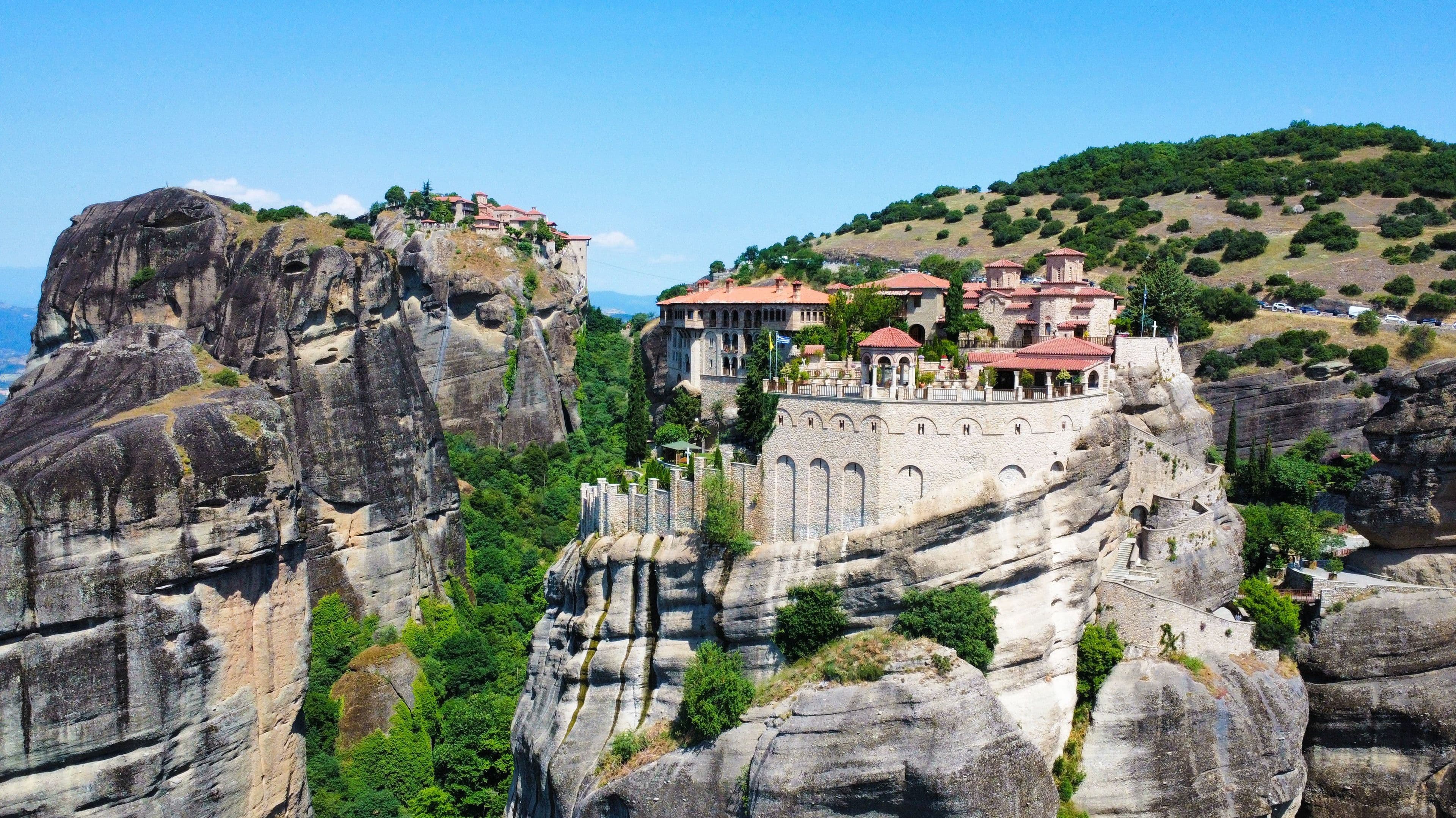 A Meteora monastery atop a sandstone rock pillar, central Greece